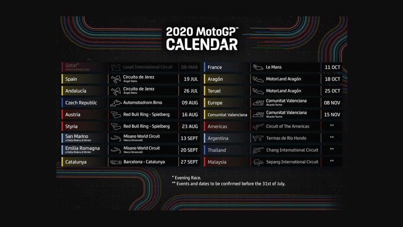 Обновленный календарь MotoGP 2020 - 13 этапов