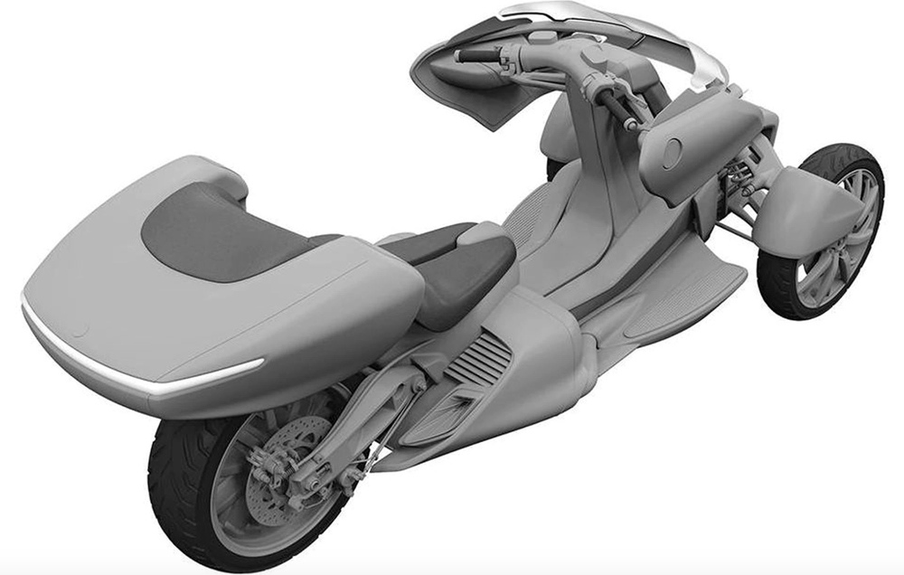 Патентные рисунки нового трицикла Yamaha с наклоняющейся подвеской