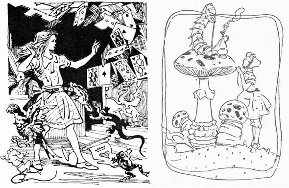 ИЛЛЮСТРАЦИИ КЭРРОЛЛОВСКОЙ АЛИСЫ Свою рукопись «Алисы под землёй» Доджсон проиллюстрировал сам. Рисунки были вполне изобретательны и забавны, но носили любительский характер. Поэтому издатель
