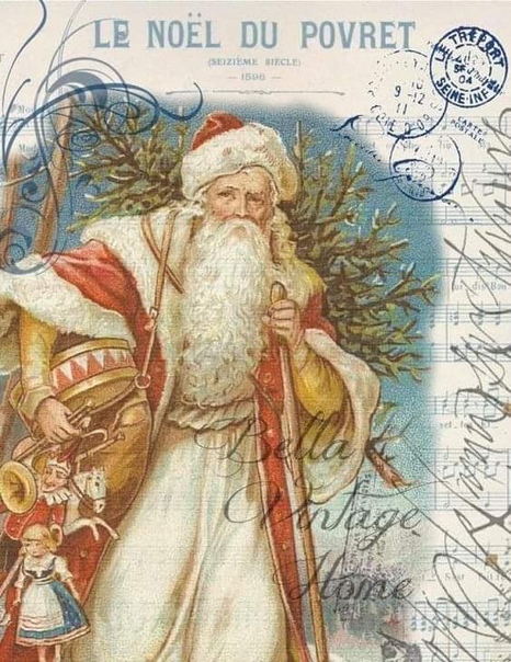 Санта-Клаусы на винтажных открытках. Часть 1 Раньше нечасто они были в красных шубках, как сейчас. В розовых вообще