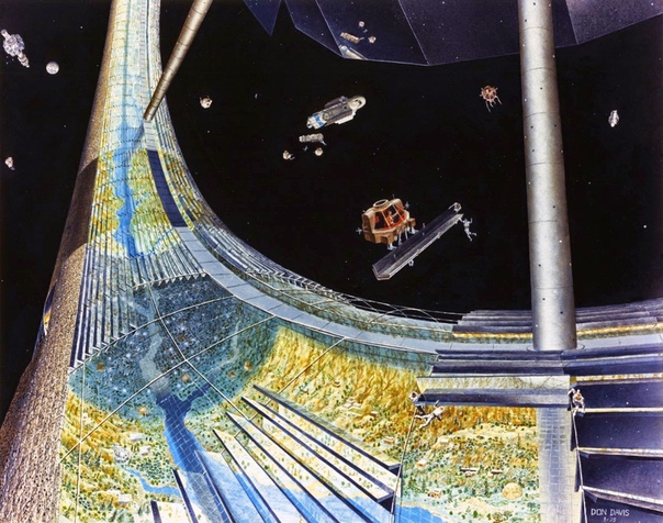 Серия иллюстраций космических колоний для НАСА. В 1970-е годы НАСА организовало несколько летних школ, участники которых работали над созданием концепций будущих космических колоний. На