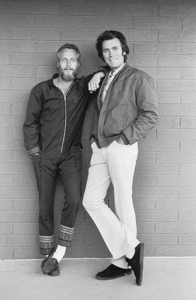 На фото красавчики Пол Ньюман и Клинт Иствуд. 1972 год
