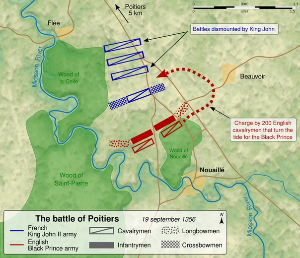 Битва при Пуатье (1356) Крупное сражение, состоявшееся 19 сентября 1356 года между английской армией Эдуарда Чёрного Принца и французскими войсками короля Иоанна II Доброго во время Столетней