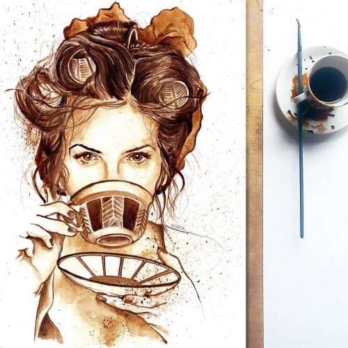 Кофейные рисунки художницы-самоучки Нурии Сальседо Нурия Сальседо (Nuria Salcedo) художница-самоучка, которая с помощью кофе создаёт невероятно детализированные рисунки и портреты знаменитостей.